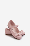 Shiny Children's Ballerina Flats With Bow Velcro Pink Fiorelle