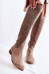 Openwork Suede High Boots Dark beige Pointe