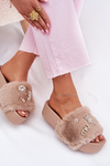 Women's Platform Slippers With Fur And Gold Accessories Beige Livira