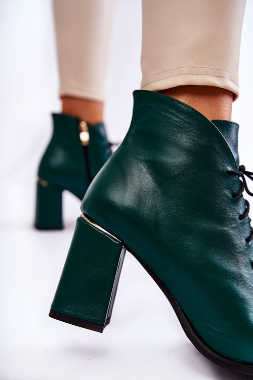 Botki Damskie Skóra Słupek Zielone Carrice