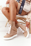 Women’s Suede Wedge Sneakers BOOCI Golden Letters Light Camel