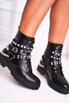 Women's Boots Silver Rivets Chains Black Desire