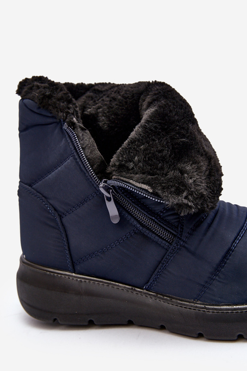 Women's snow boots with zipper and fur lining navy blue Zeuna