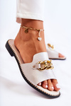 Fashionable Slippers With A Chain On A Flat Heel Gold Finess