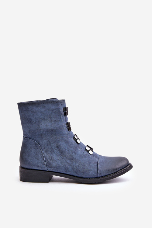 Warm Women's Zip Ankle Boots Blue Evalith