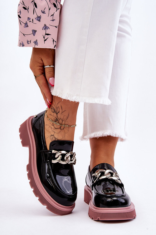 Patent Moccasins With Chain GOE LL2N4039 Black-Purple