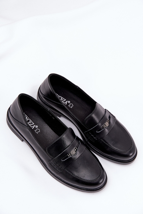 Elegant Women's Loafers Made Of Natural Leather Black Vinceza 18100