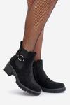Women's Insulated Ankle Boots With Heel And Gold Detail Eco Suede Black Mailta