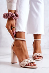 Leather Sandals On Heel Beige Henriett
