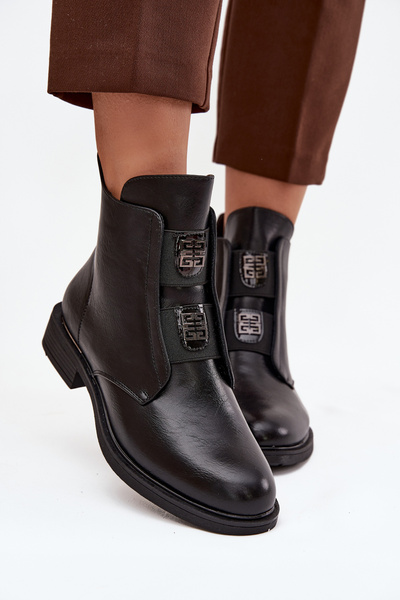 Women's Insulated Ankle Boots Low Heel Decorations Black Tavressa