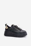Damskie Sneakersy Przypinki Skóra Naturalna Platforma Czarne CheBello 4596