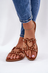 Decorated Flat Women's Sandals Camel Adivrae