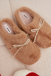 Furry slippers with bow Camel Minella