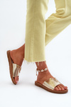 Women's Flat Sole Sandals with Eco Leather Decoration Gold Makia