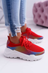 Sporty Women's Thick Sole Shoes Holographic Red Party Up