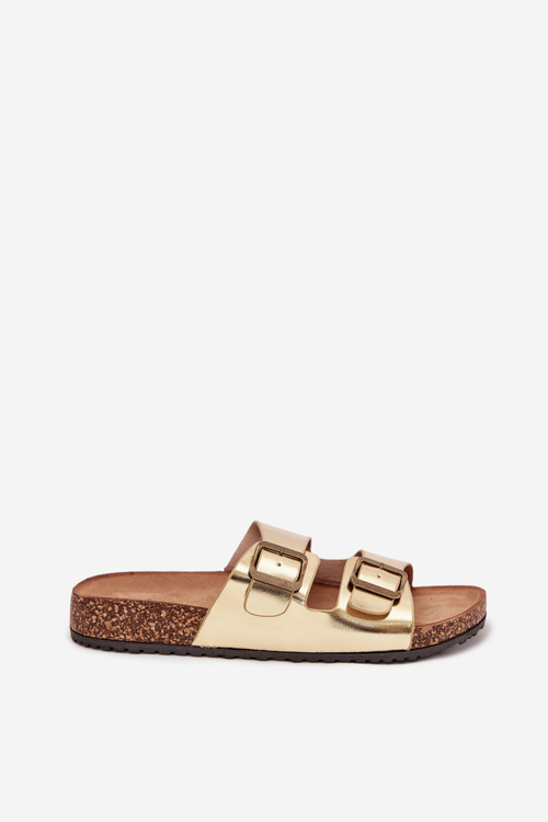 Women's sandals on cork platform with buckles golden Vesina
