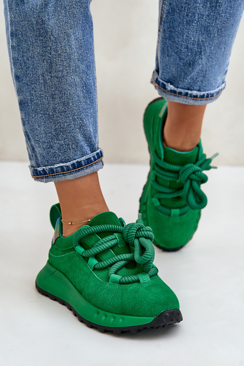 Women's Suede Sneakers With Thick Lacing Artiker 55C0099 Green