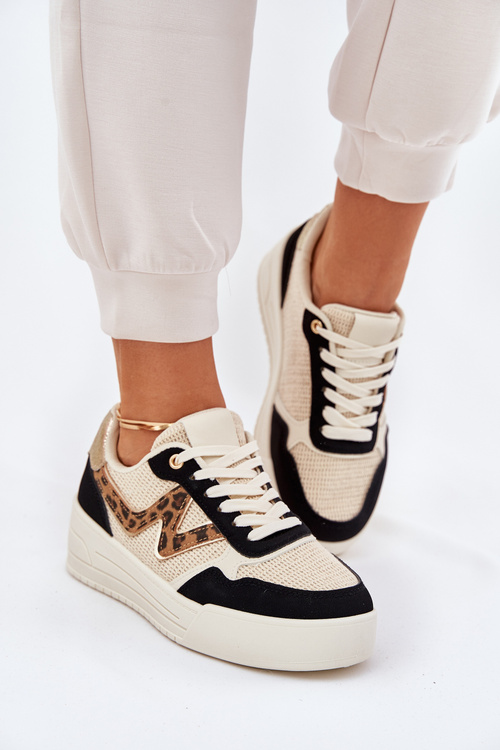 Damskie Buty Sportowe Na Platformie Panterka Czarne Lorori