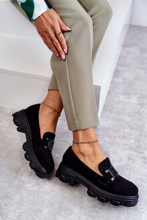 Półbuty Damskie Zamsz Platforma Czarne Janne