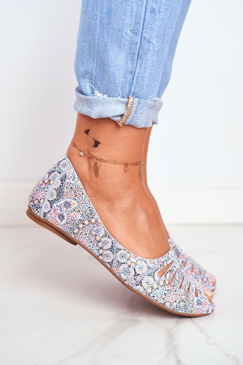 Women's Ballerinas Maciejka Leather White Blue Patterned 03497-13