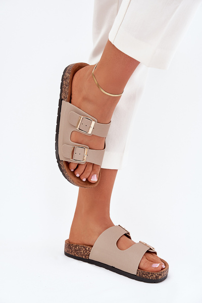 Women's Slip-On Sandals On Cork Sole Beige Cortina