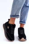 Buty Sportowe Ocieplane Platforma Skóra Czarne Adite TL233