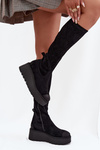 Womens Knee High Platform And Wedge Boots Black Vinceza 58342