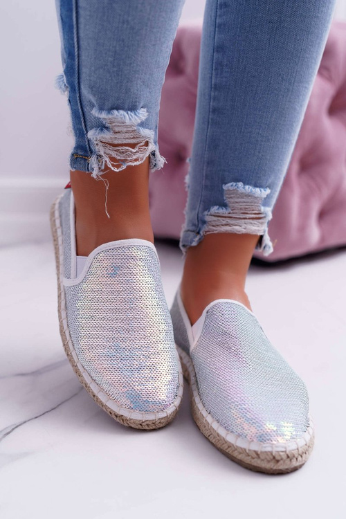 Women's Espadrilles Big Star Iridescent Sequins White DD274A162