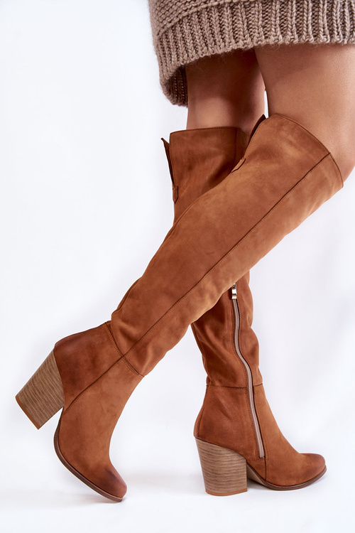 Kozaki Muszkieterki Damskie Skóra Camel Lewski 2833