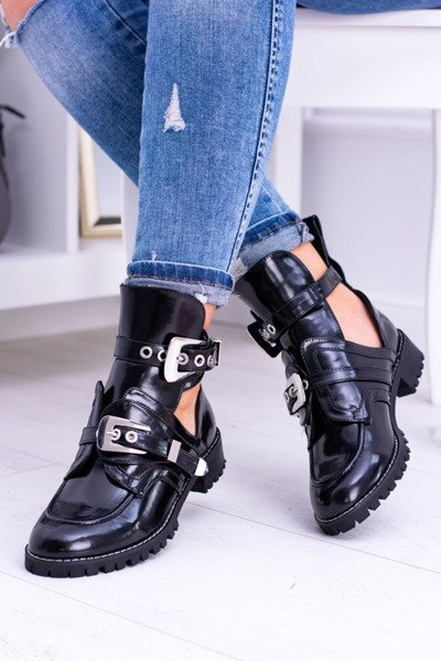 Lu Boo Black Rock Girl Cutout Boots