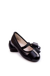 Leather Children's Ballerinas With A Decorative Bow Black Claril