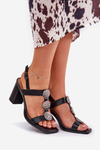Damskie Sandały Na Obcasie Słupku Z Ozdobnym Paskiem Czarne Mirfedi
