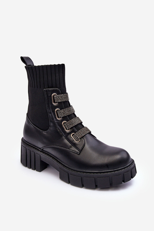 Elastic-Upper Lace-Up Boots Black Kasseis