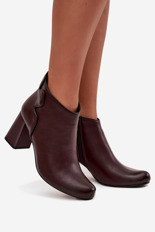 Leather Boots Lined On Heel Bordeaux Ivessara