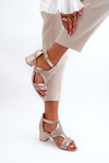 Women's Leather Sandals With Heel Maciejka 06459-25 Beige-Gold