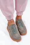 Sneakersy Damskie Niskie Z Naturalnego Zamszu Zielone Paliana 