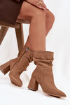 Ankle boots made of natural suede lined with a heel with gathering Zazoo 4216 beige