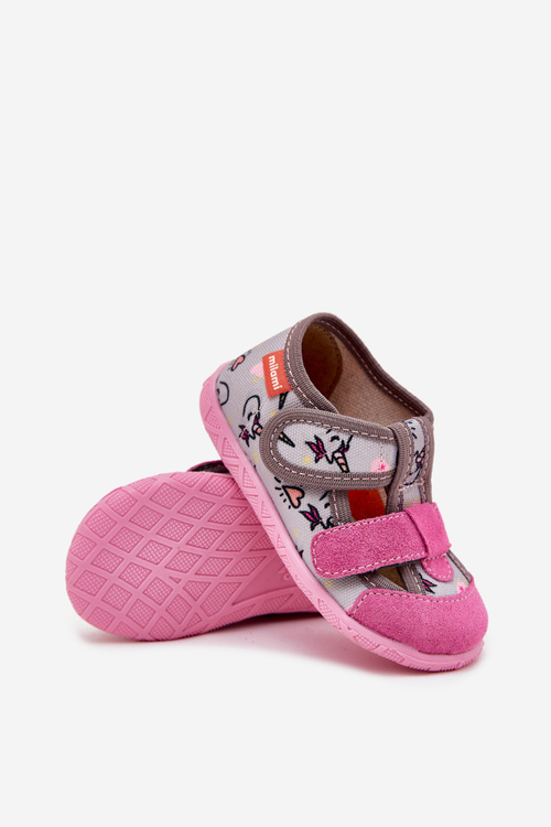 Children's slippers Milami with Velcro in unicorns gray-pink Reathiana