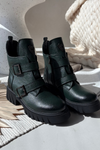 Leather Insulated Women's Boots With Buckles And Decorative Detail Zazoo 60482 Dark Green