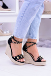 Black Sandals on platforms Espadrilles studded with rhinestones Narumi