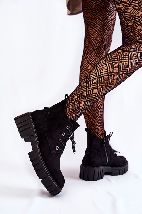 Suede Warm Lace-Up Boots Black Bjorg