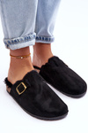 Women's Suede Mules with Faux Fur Black Haidamia