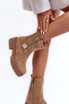 Women's Massive Suede Boots on Flat Heel Beige Lunai