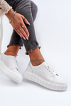 White Women's Leather Platform Sneakers Eselmarie