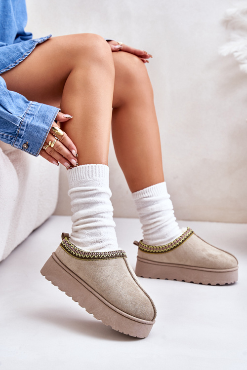 Women's Platform Winter Boots Insulated With Fur Green Straps