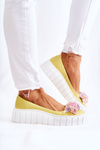 Leather Ballerinas On A Platform With Colorful Ornament Yellow Ladette