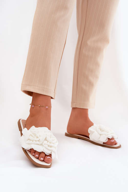 Women's Flat Sandals With Decorative Flowers White Misorsse
