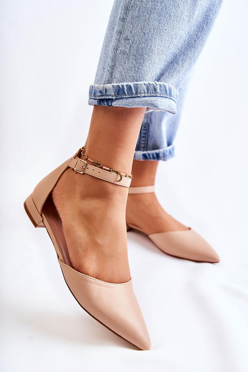 Baleriny Sandały Damskie Skóra Szpic Beżowe Caprise