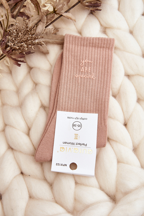 Women's Plain Socks with Pink Writing