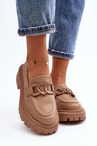 Chunky Women's Loafers With Chain Beige Dataia